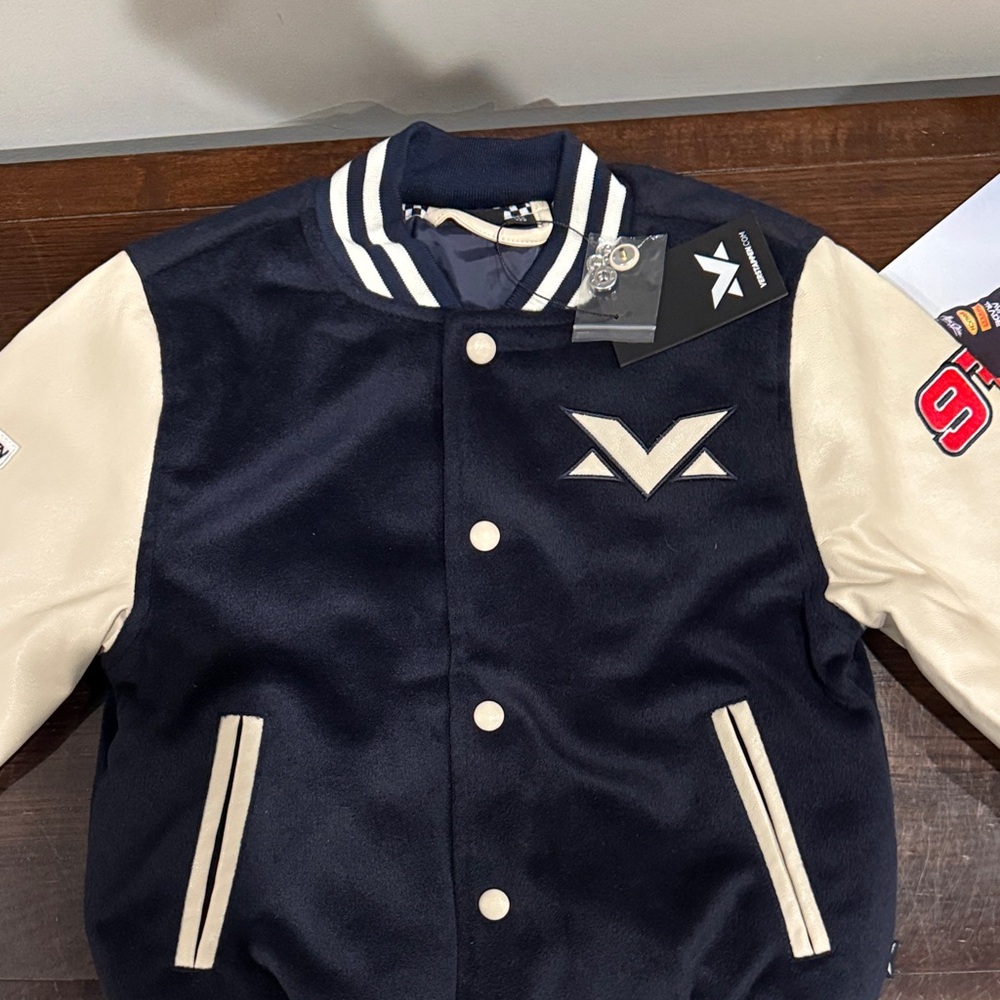 Kids Navy and Cream varsity Bomber Jacket - Max Verstappen